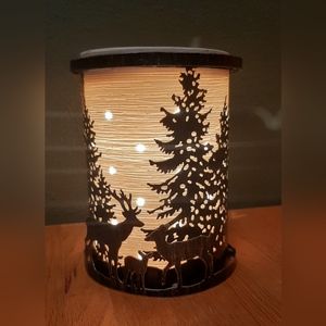 Scentsy Warmer, Off-White Etched Core, Deer Family Wrap, Wildlife, Full Size
